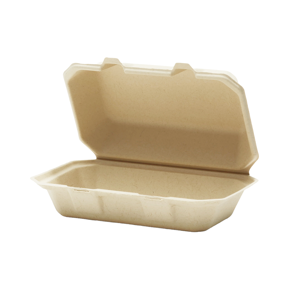 1CL-T96-PM-BUN compostable fiber clamshell food takeout container