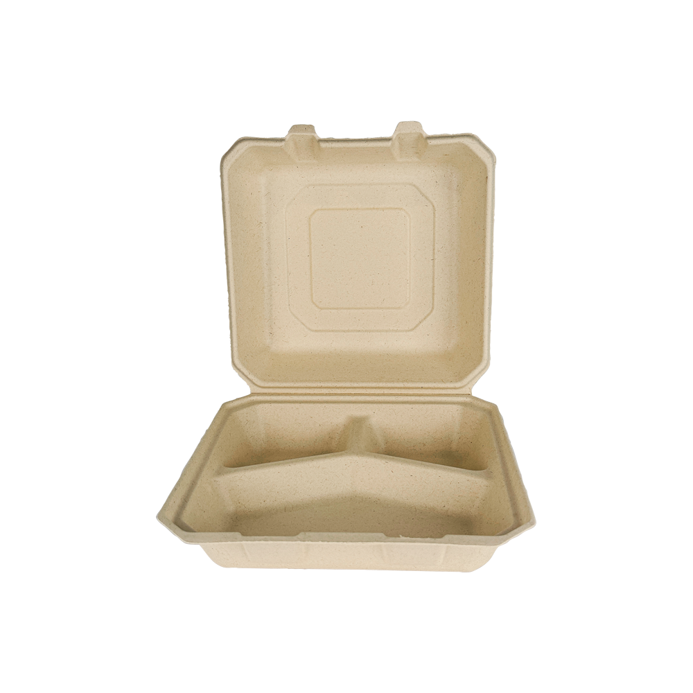 3CMPCL-NB-9-BBUI compostable fiber clamshell food takeout container