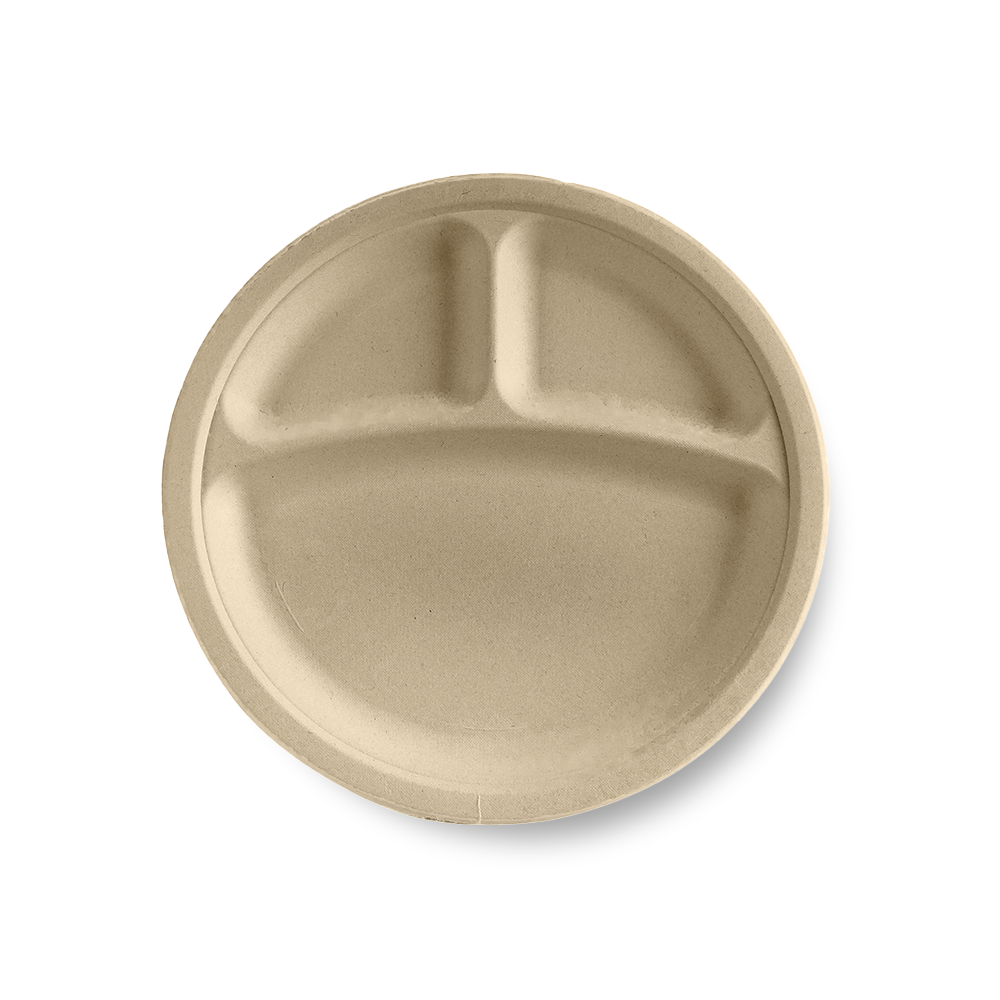 3FP-NB-9-BUN compostable bagasse three compartment plate