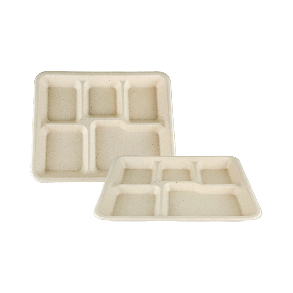 5FT-T5-PM-BUN compostable bagasse five compartment tray