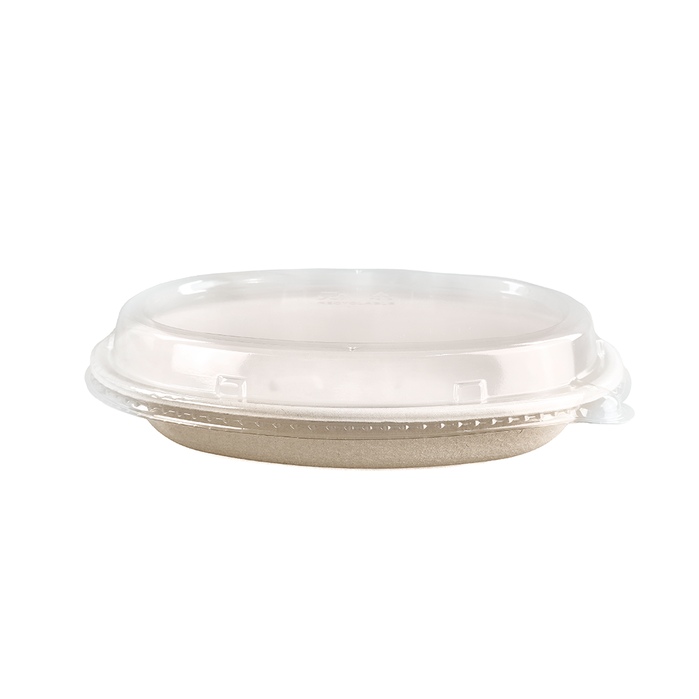 FOB-NB-32-BUN FOBL-NB-32-EUN compostable fiber oval bowl and domed lid